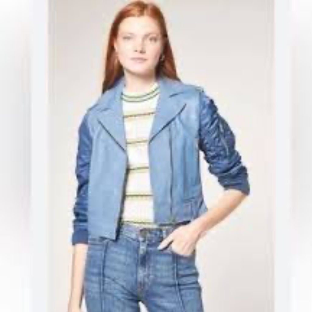 Nwt Rare Sandro Navy Quilted Leather Jacket Size 1 French Small